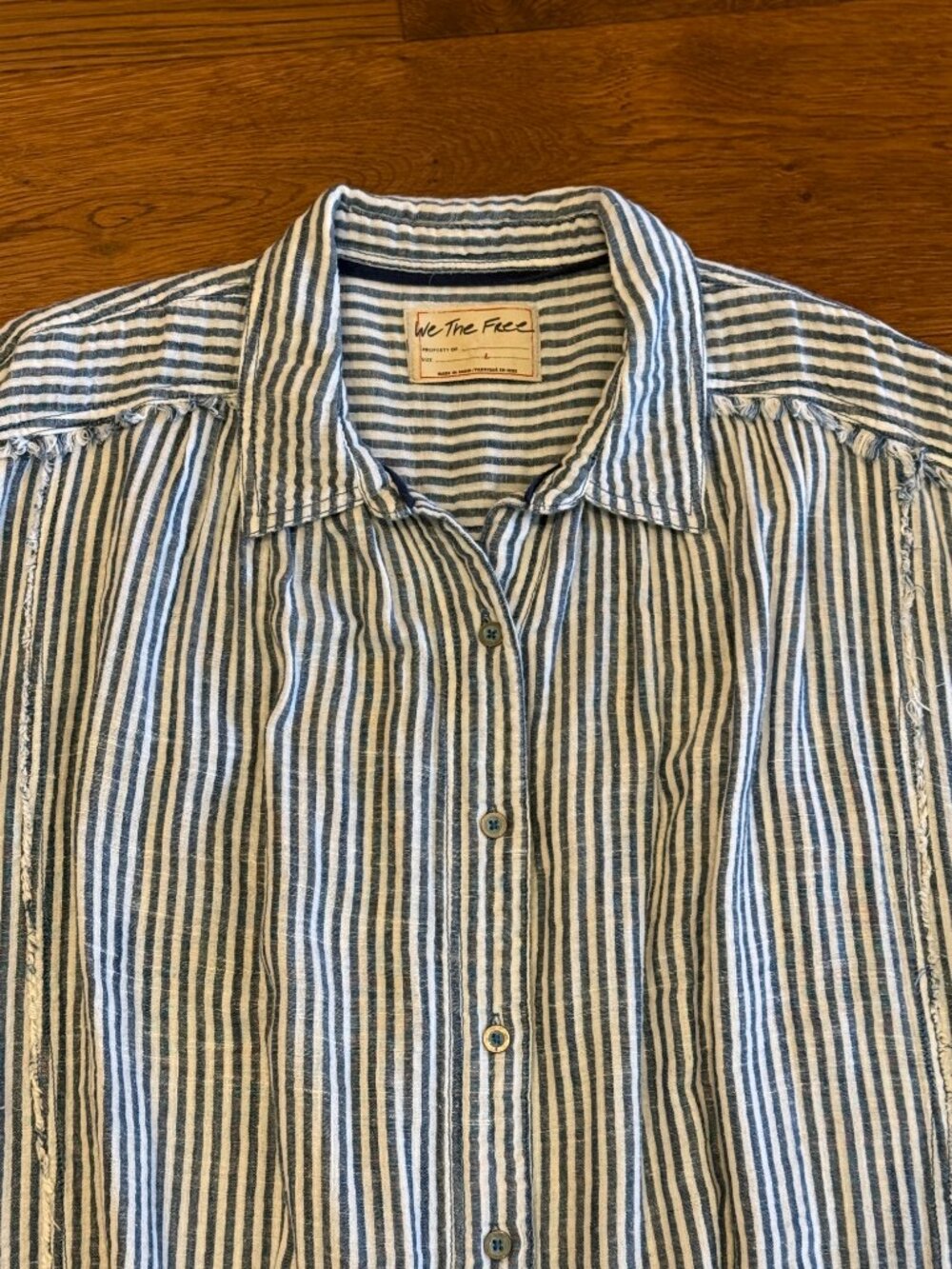 Free People / We The Free - Sun Beams Indigo Shirt - Indigo Stripe - Size L - Picture 5 of 7